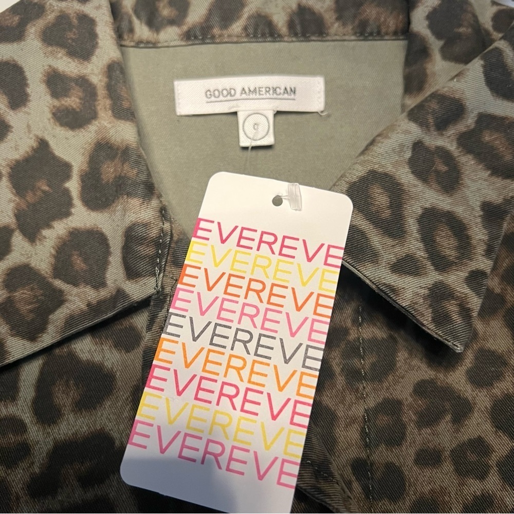 GOOD AMERICAN Leopard Print Cotton Utility Jacket in a Size 0 (XS). NWT - Picture 9 of 10